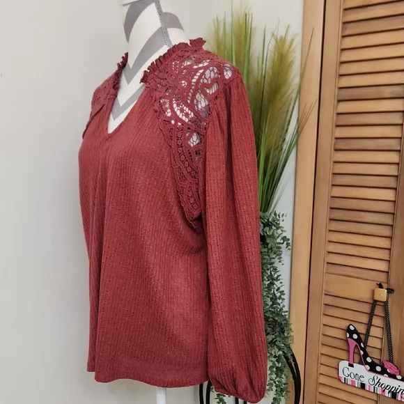 Maurices Lace Accent Lightweight Sweater Blouse - Picture 2 of 10